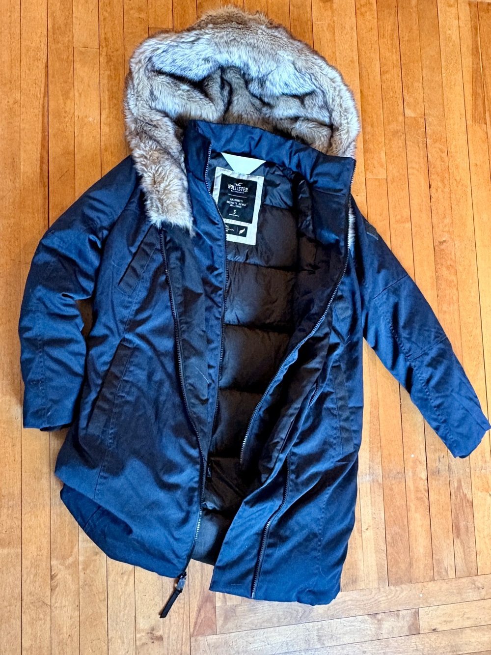 Hollister Navy Faux-Fur Trim Parka Jacket